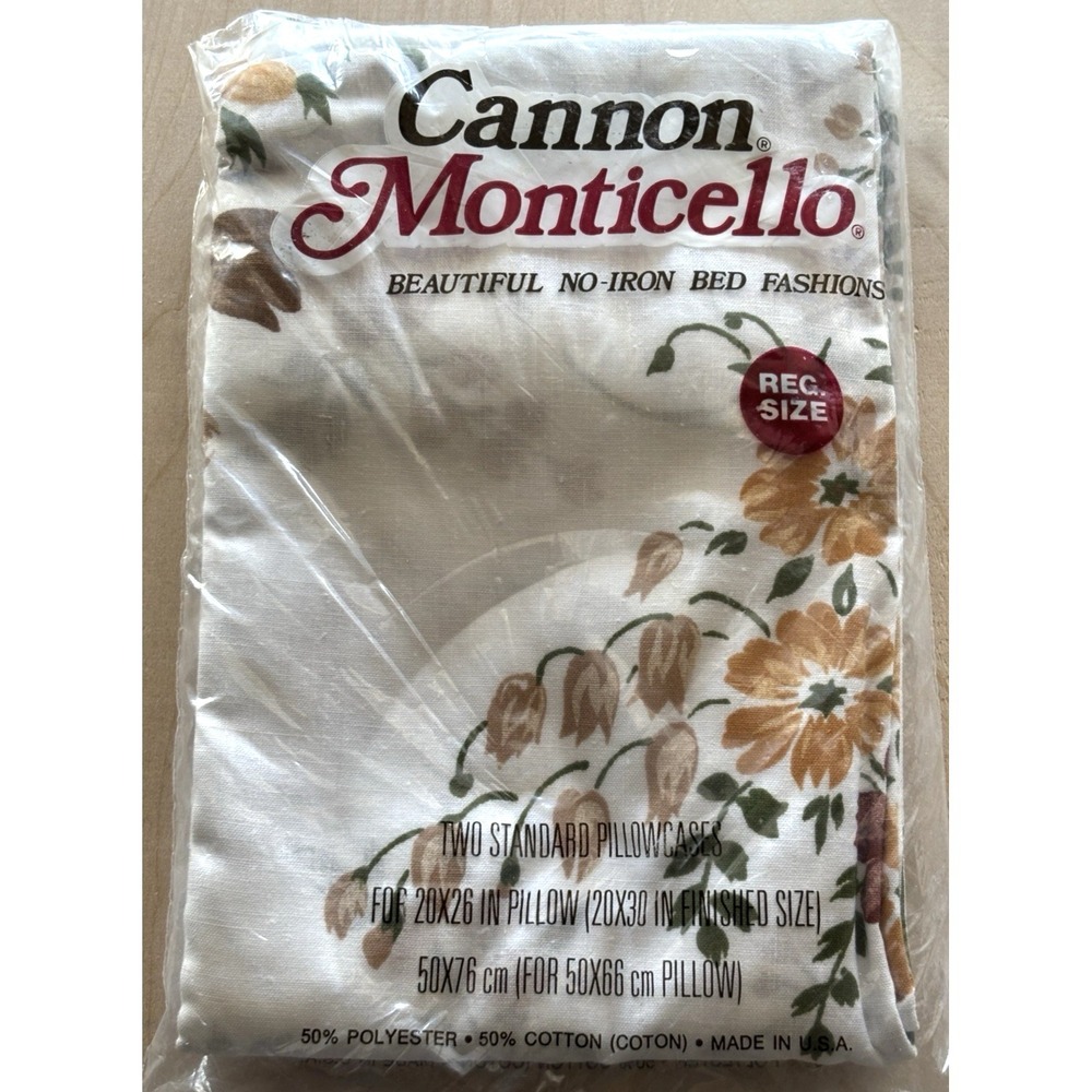 Vtg Cannon Monticello Pillowcase Pair NIP Standard Floral Lilly of the Valley